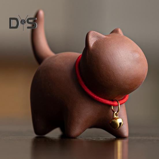 Teehaustier in Kätzchenform, Kung-Fu-Teeservice, handgefertigt, lila Sand, Teehaustier, orientalische Eleganz, Tischzimmer, Home-Office, Teestube-Dekor, einzigartiges Geschenk für Teeliebhaber