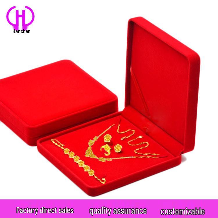 Flocked Jewelry Box for Necklace, Rings, Bracelets & Earrings - 4-Piece Set