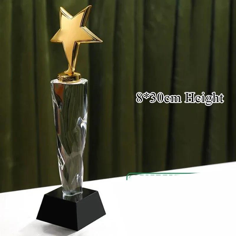 Customized Crystal Trophy Thumb Five Pointed Star Love Trophy Excellent Employee Souvenirs Homedecor Award, Lettering Medal, 1Pc
