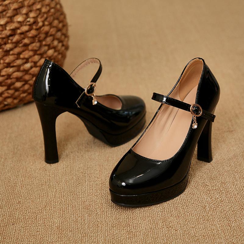 

Fashion Fashion Shoes 2025 Women Baotou Round Toe Platform Heel Mary Janes Shoes Women Shallow Elegant Trend Comfortable Shoes for Women 35 чёрный