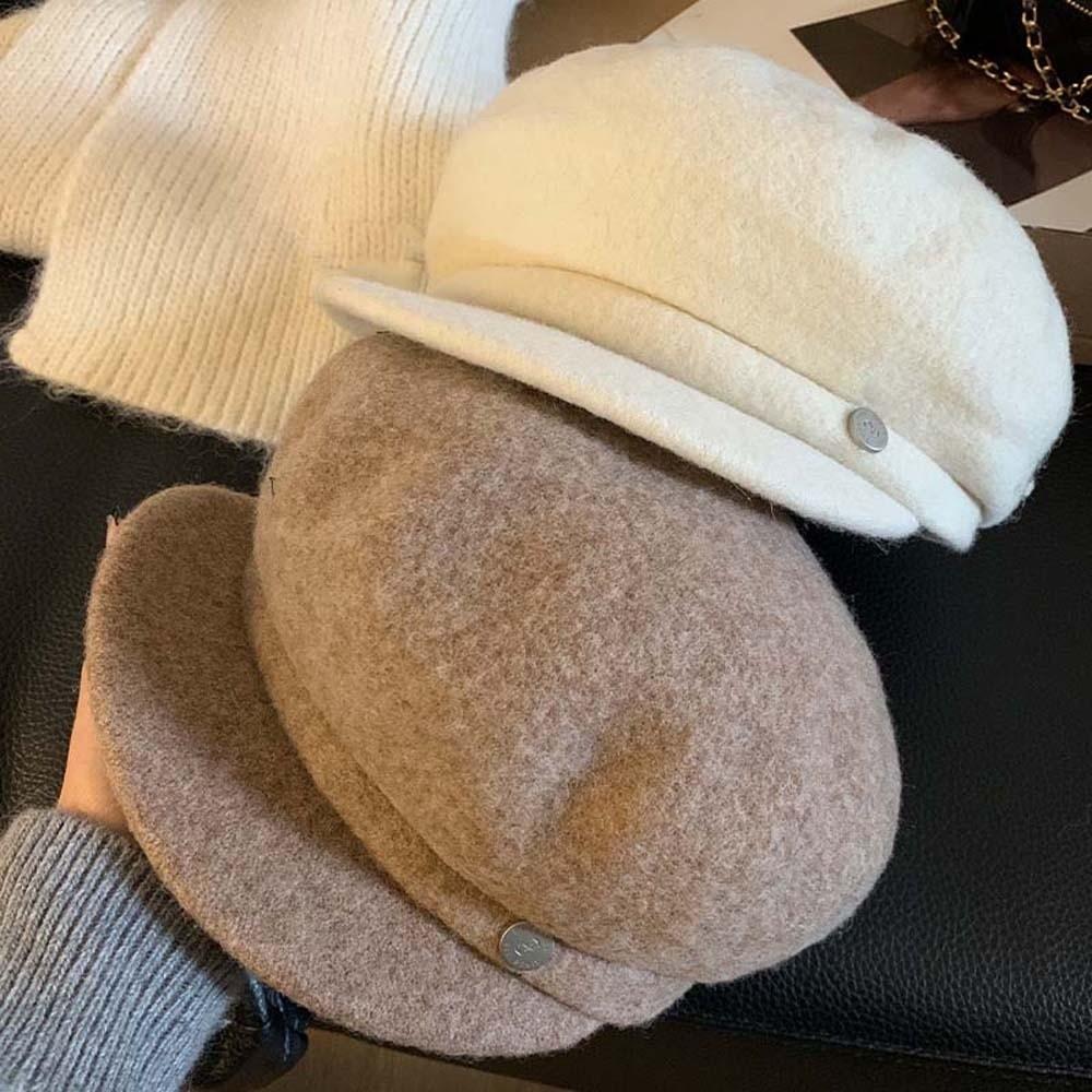 Dome Female Painter Cap Solid Color Octagonal Brimless Hat Vintage Women Artist Hat Winter