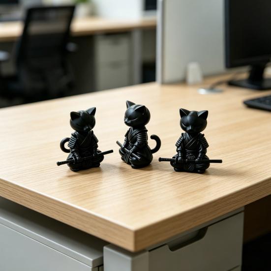 3D-печатная фигурка кота-самурая, держащего длинный меч, статуэтка черного кота, мультяшное животное, украшение для дома и офиса, подарки для любителей кошек