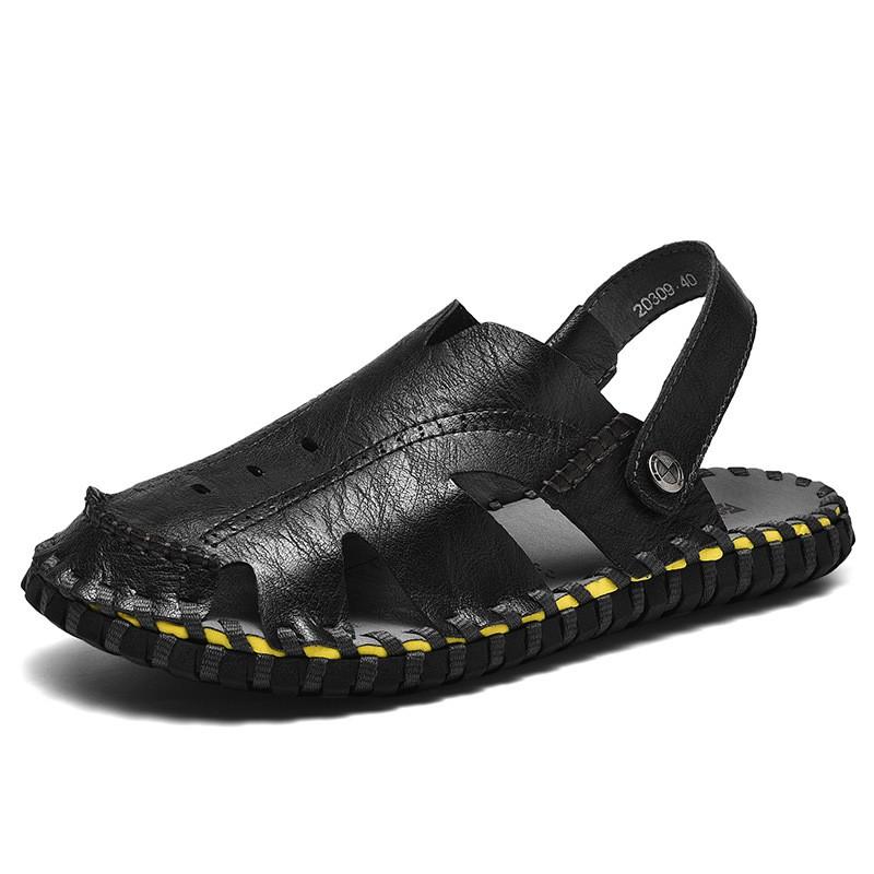 Mens Open-Toe Sandals Outdoor Beach Shoes Casual Slip-On With Stitched Detail