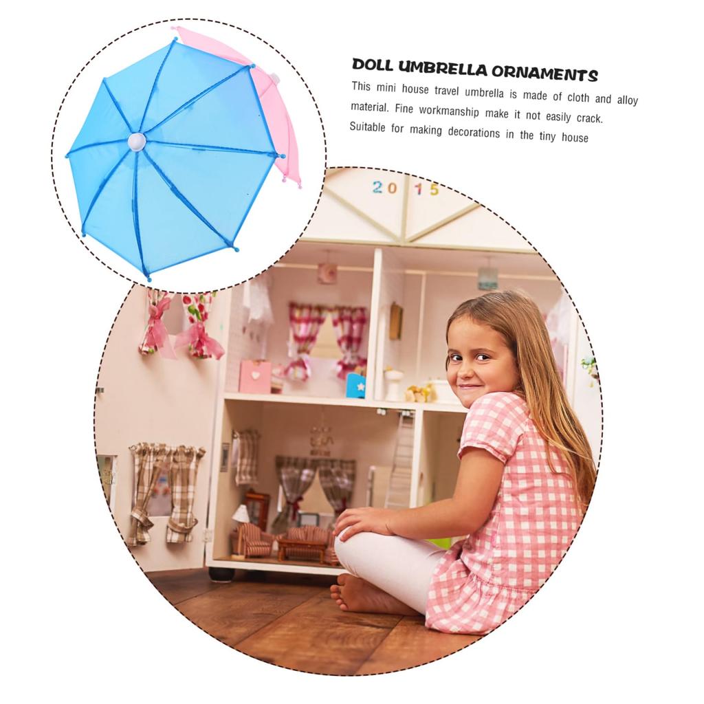VICASKY Miniature Umbrellas, 1/12 Scale, Set of 2, Cute Toys for Kids, Fabric and Alloy Decor, Foldable, Dollhouse Decoration, Photography Prop