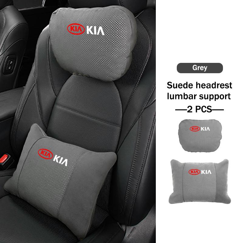 BBEI1 Car Styling Soft Suede Headrest Neck Support Seat Breathable Waist Pad Pillow Mat For KIA Cerato Proceed Venga Stonic Picanto