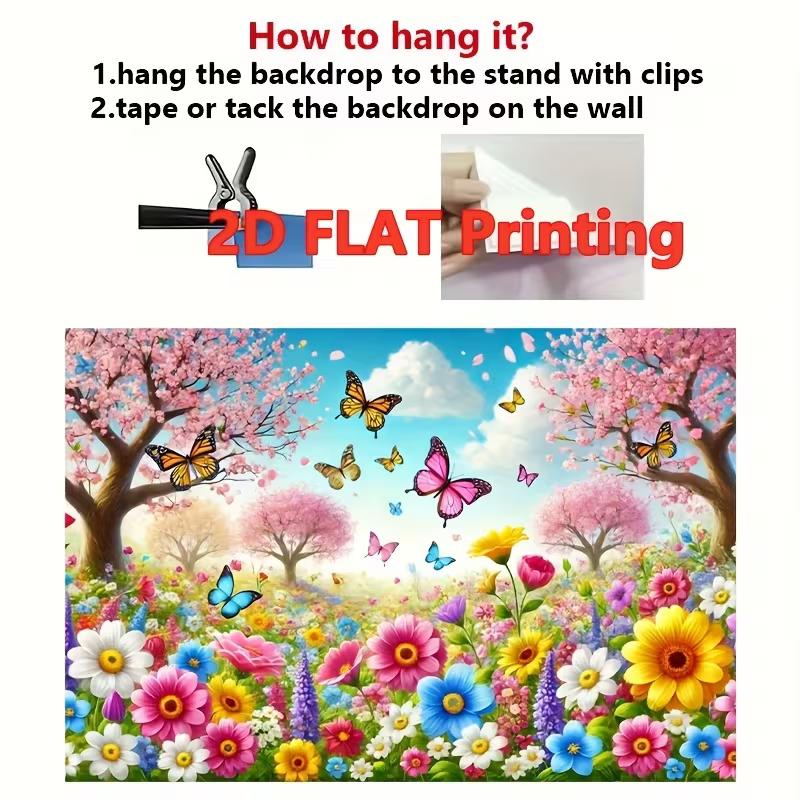 2D Colorful Spring Backdrop, Peach Blossom Garden with Butterflies Photography Background for All Occasions
