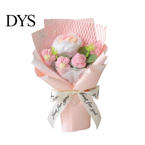 Handgestricktes Geschenk zum Jahrestag, Handgehäkeltes Garnblumenstrauß, Künstlicher Rosen-Sonnenblumenstrauß, Frauen-Häkelblumen, Lehrer-Anerkennung