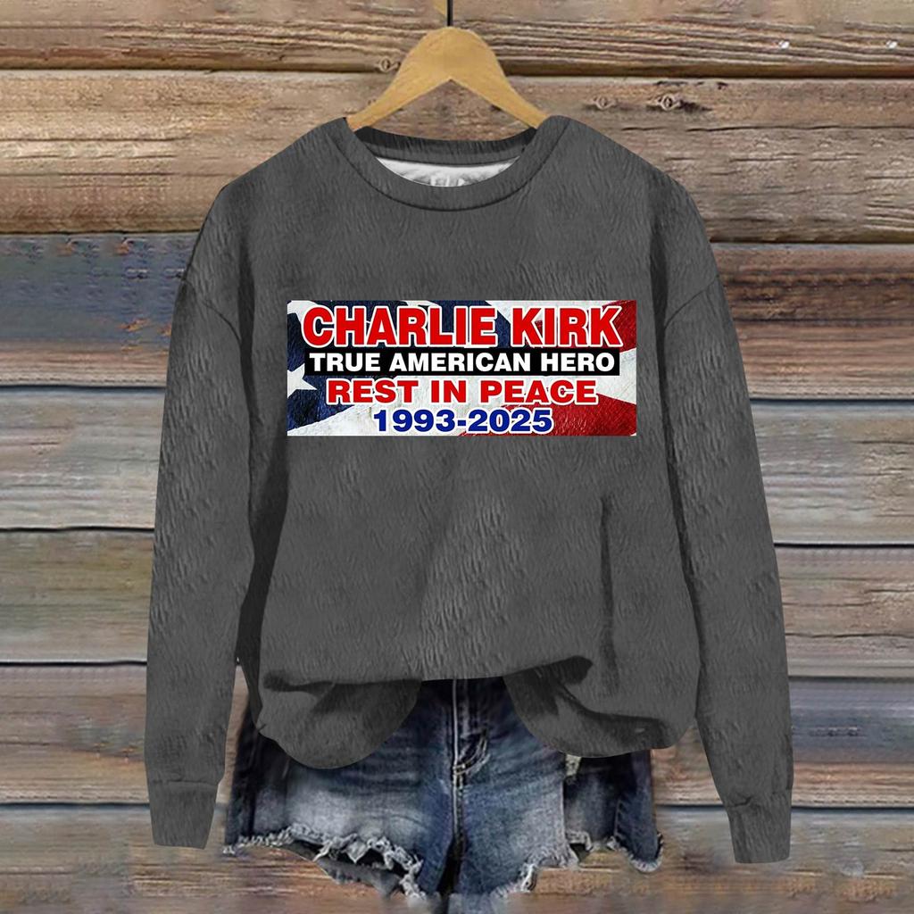 Ladies Fashion Casual Long Sleeve Printed Round Neck  Pullover Top