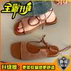 Fashion retro niche 2025 summer new design breathable mesh flat-bottomed sandals women's outer lace-up beach shoes