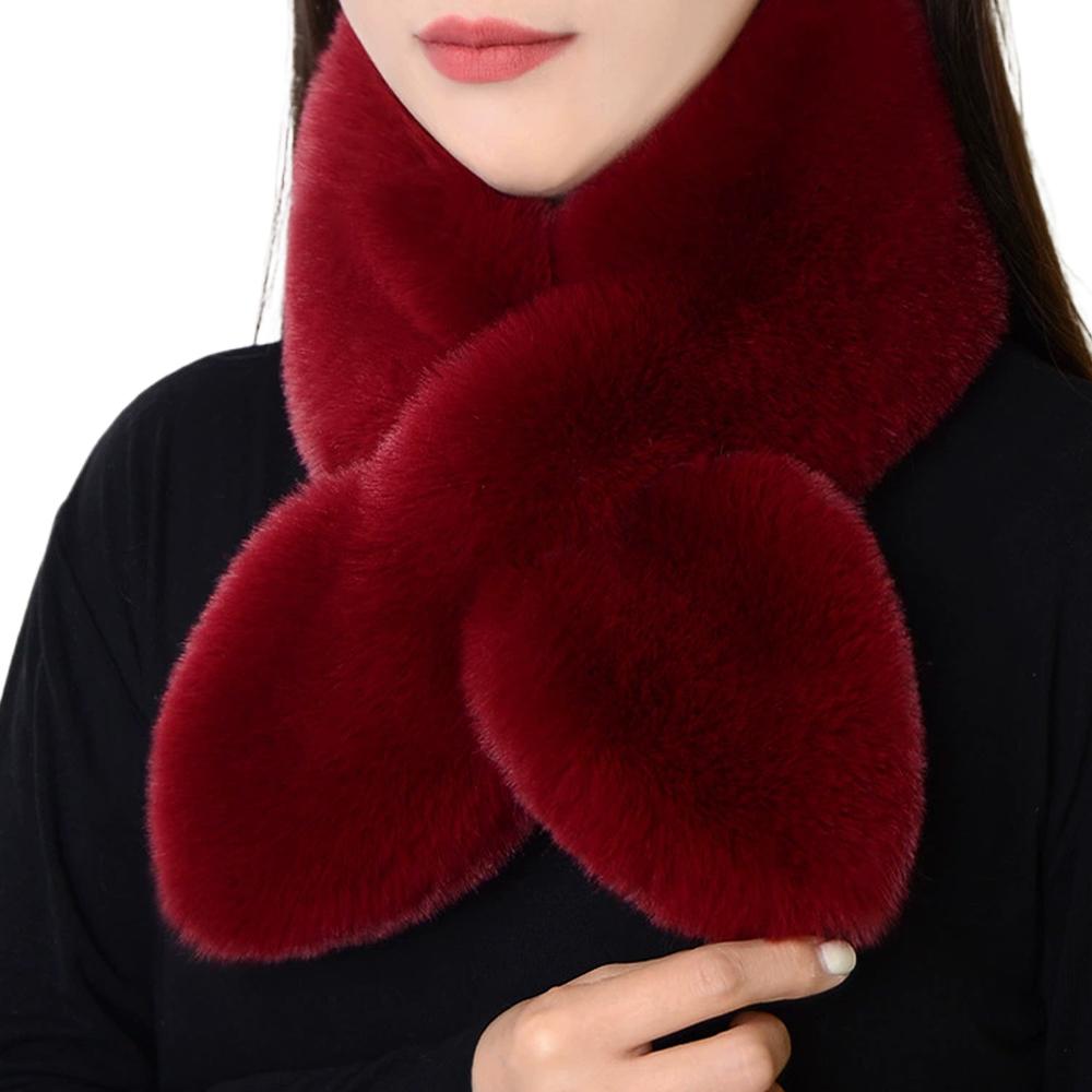 Faux Rabbit Fur Collar Scarf, Winter Warm Soft Fluffy Plush Cross Scarf, Cross Neck Warmer Faux Fur Collar for Matching Sweaters