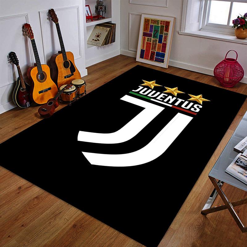 Juventus Logo with Three Stars Patterned Carpet a Non Slip Rug Suitable for All Seasons and Any Setting, Gift