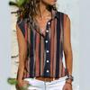 Womens Striped Print Button Down Sleeveless Casual Cardigan Shirt