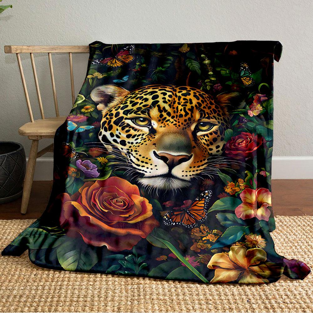 Jungle Jaguar Floral Art for all seasons blanket lunch break throw gift