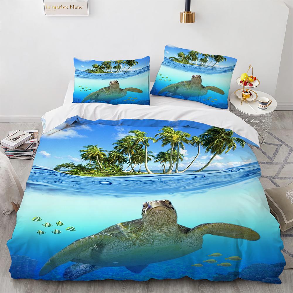 3D Print Red Blue Black Shark Whale Duvet Cover with Pillow Cover High Quality Soft Comforter Cover Bedding 100% Bamboo Fiber