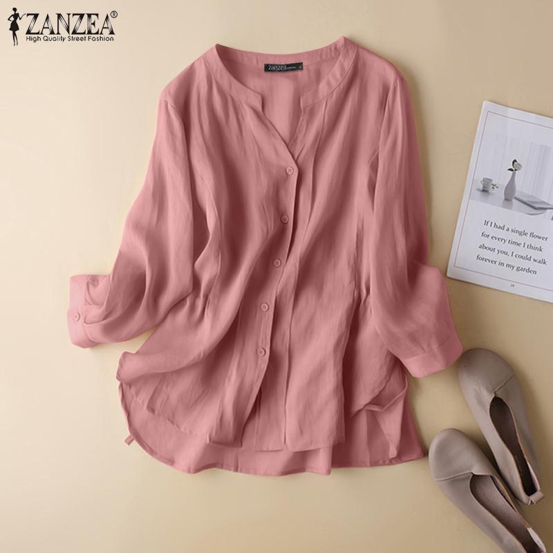 

ZANZEA Женские повседневные свободные блузки с v-образным вырезом и длинными рукавами