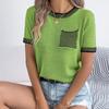 2026 Spring/Summer Casual Color-Block Striped Pocket Short-Sleeve Women's Versatile Knit Sweater