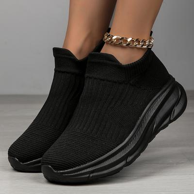 Women's High Top Socks, Sports Shoes, Solid Color Knitted Sleeves, Breathable Outdoor Walking Sports Shoes