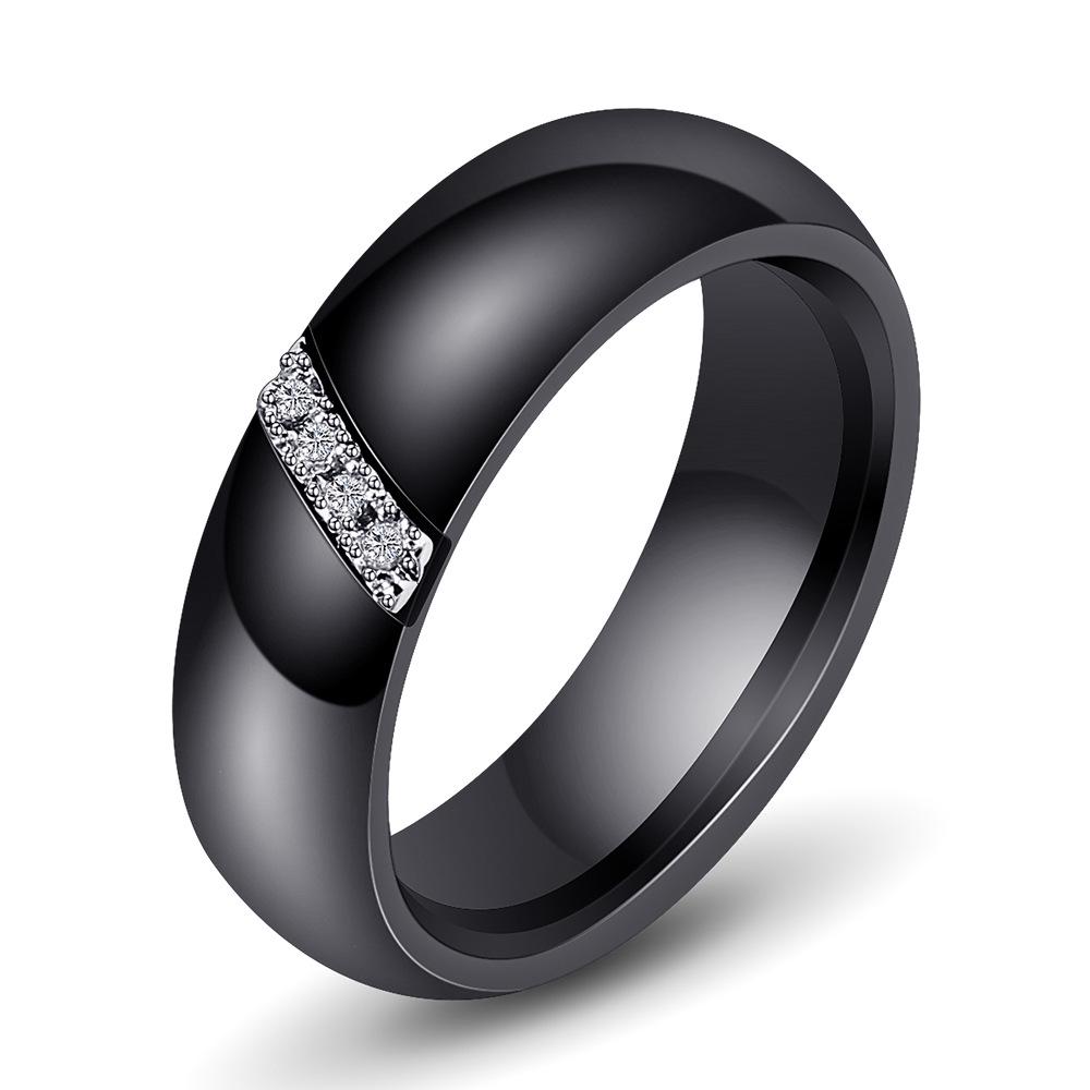 

Trendy 6MM Beveled Ceramic Ring with Zircon Inlay Size 7 чёрный