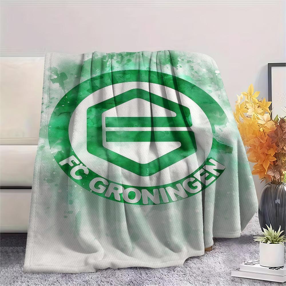 FC Groningen Koc Flanelowy z Nadrukiem, Wysoka jakość, Wygodny na Wszystkie Pory Roku, Wystrój Domu, Ciepło i Komfort