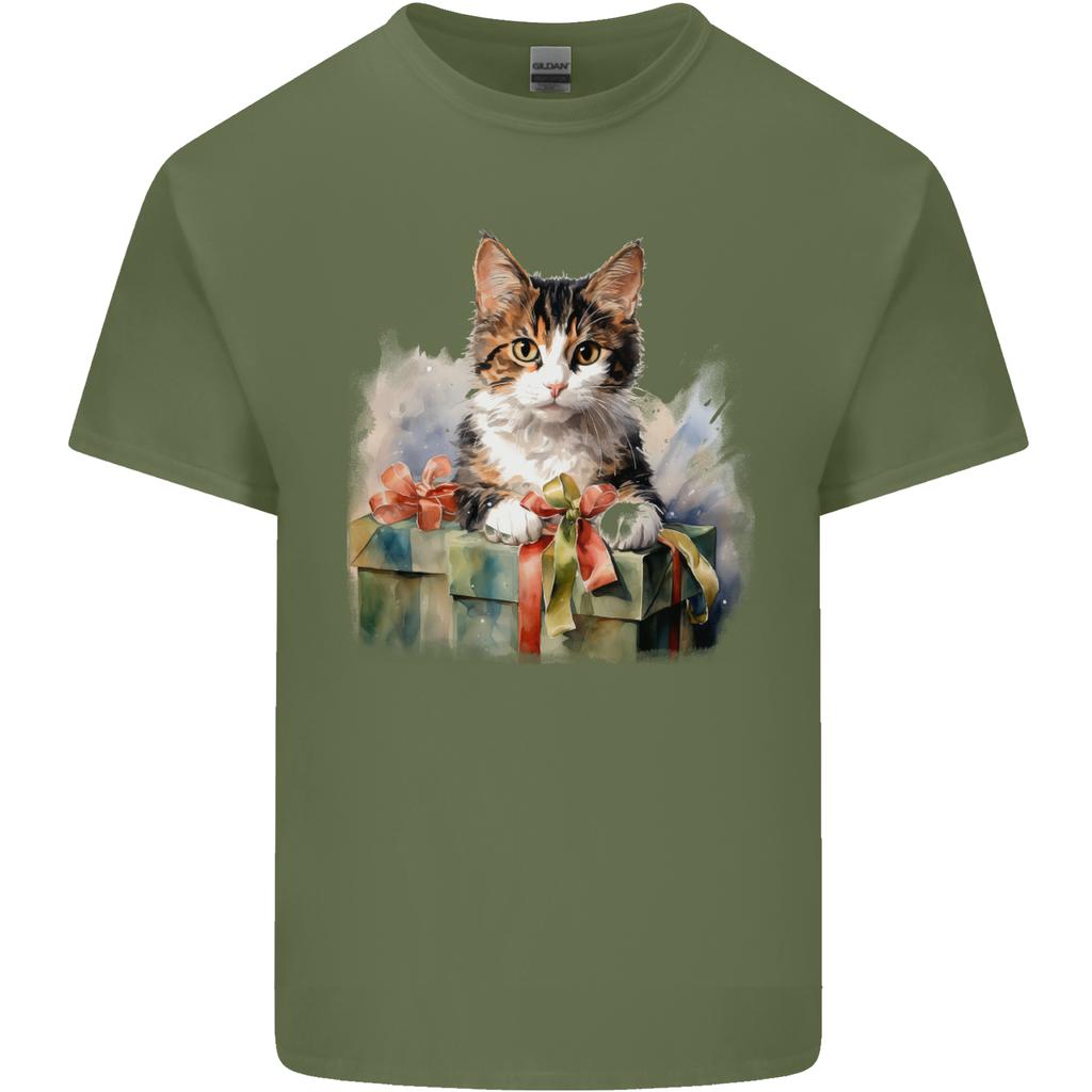 A Cute Cat With a Present Christmas Xmas Unisexs Light Cotton TShirt