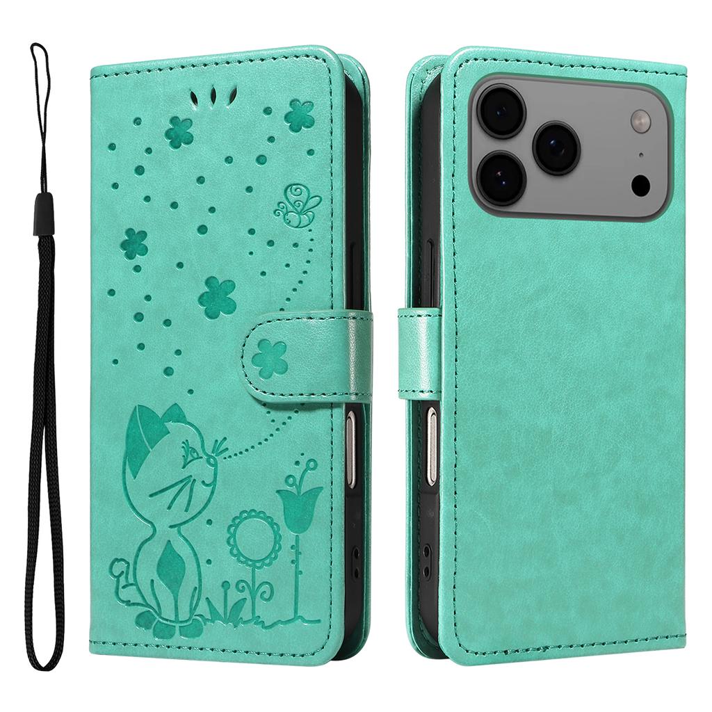 Für iPhone 17 Pro Max Leder Brieftasche Hülle Katze Biene Muster Handyhülle Ständer