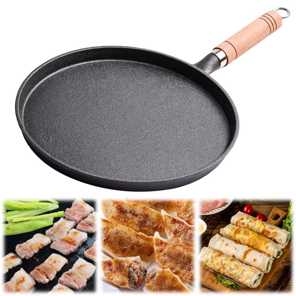 Cast Iron Frying Egg Pan Uncoated Non Stick Flat Bottomed Pan with Handle Breakfast Steak Egg Cooking Pot Omelet Steak Pizza Pot