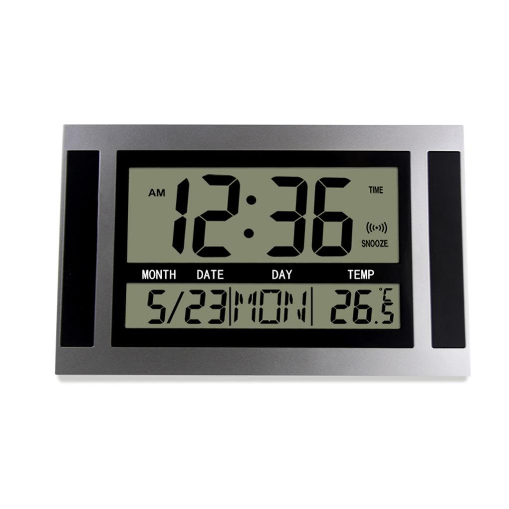 Digital Wall Clock LCD Large Alarm Desk Mute Thermometer Office Dorm