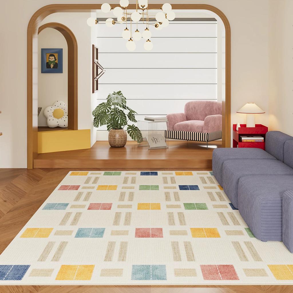 Dopamine Plaid Rug for Living Room Carpet Bedroom Floor Mat Short Plush Large Area Rugs Dirty Resistant Non-slip Mats