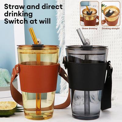 Tasse à eau portable de 450 ml avec couvercle et paille Tasse à thé transparente Verre à jus Verre à bière Mug à café L'art de la table pour la maison et le bureau