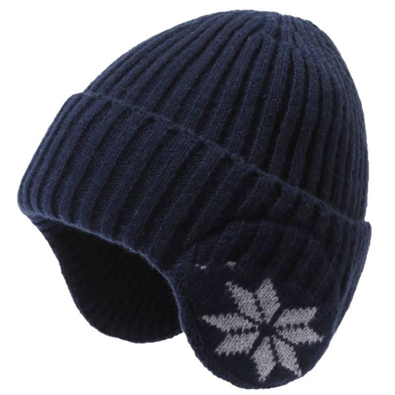 Hat Men's Winter Warm Knitted Hat Winter Cycling Fleece Ear Protector Wool Hat Scarf Men's Blue Pullover Hat