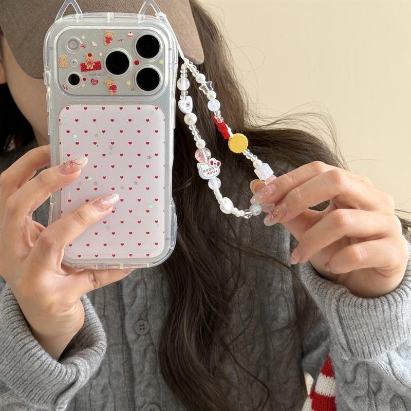 Red Heart Bear Charm Phone Case for iPhone 17/16 Pro Max/15/14