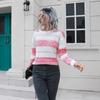 Winter Fall Women Fashion Striped Warm Sweater Loose Slit Knitted Top