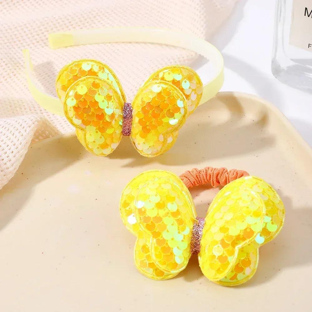 2/3 Pcs Baby Sequins Butterfly Flower Hairbands for Girls Hair Ties Set Clips Bows Headband Kids Headwear Gifts Hair Accessories