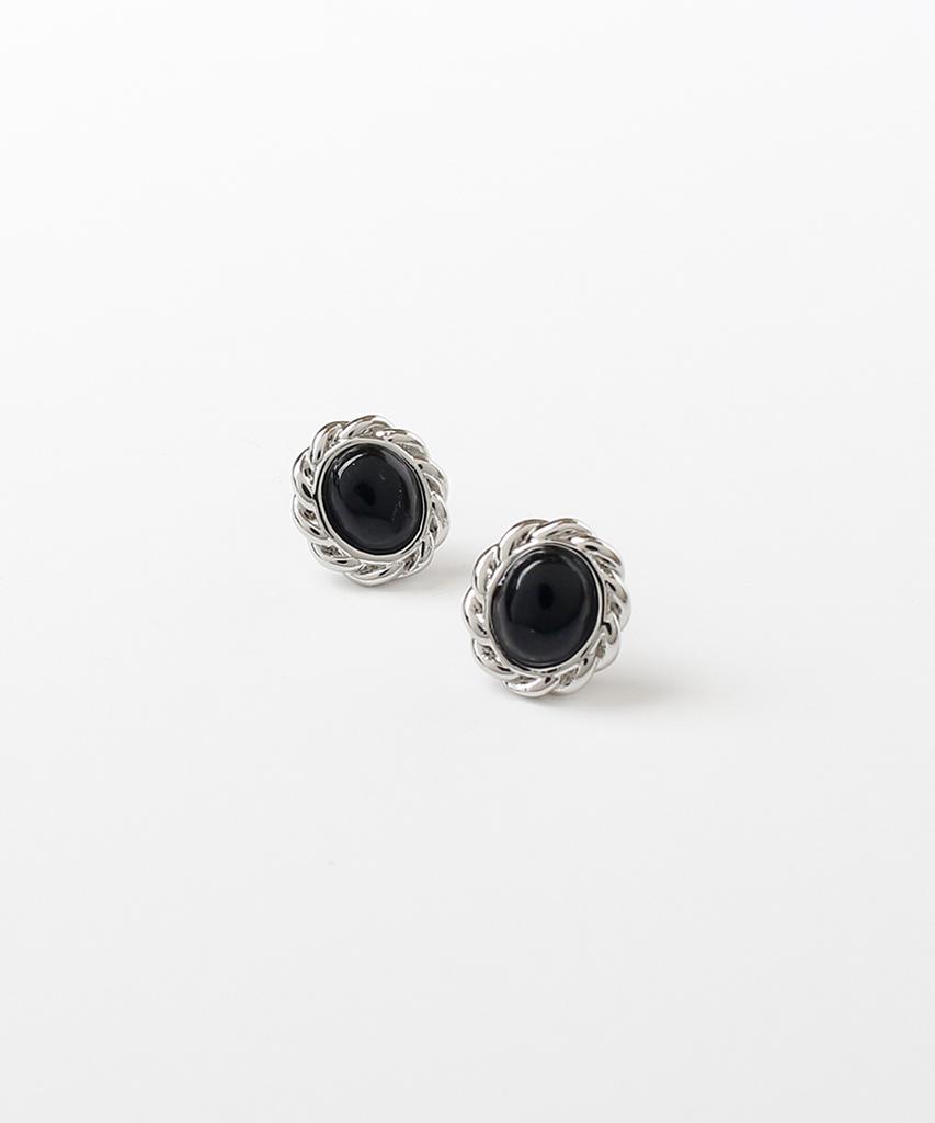 Noonoo Fingers [Silverpost] Onyx Wave Earrings