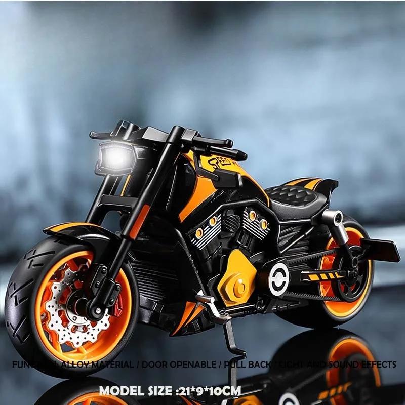 Simulation 1/10 Alloy Har Vintage Motorcycle Model with Sound and Light Diecast Toy Motorbike Collection Miniature Voiture