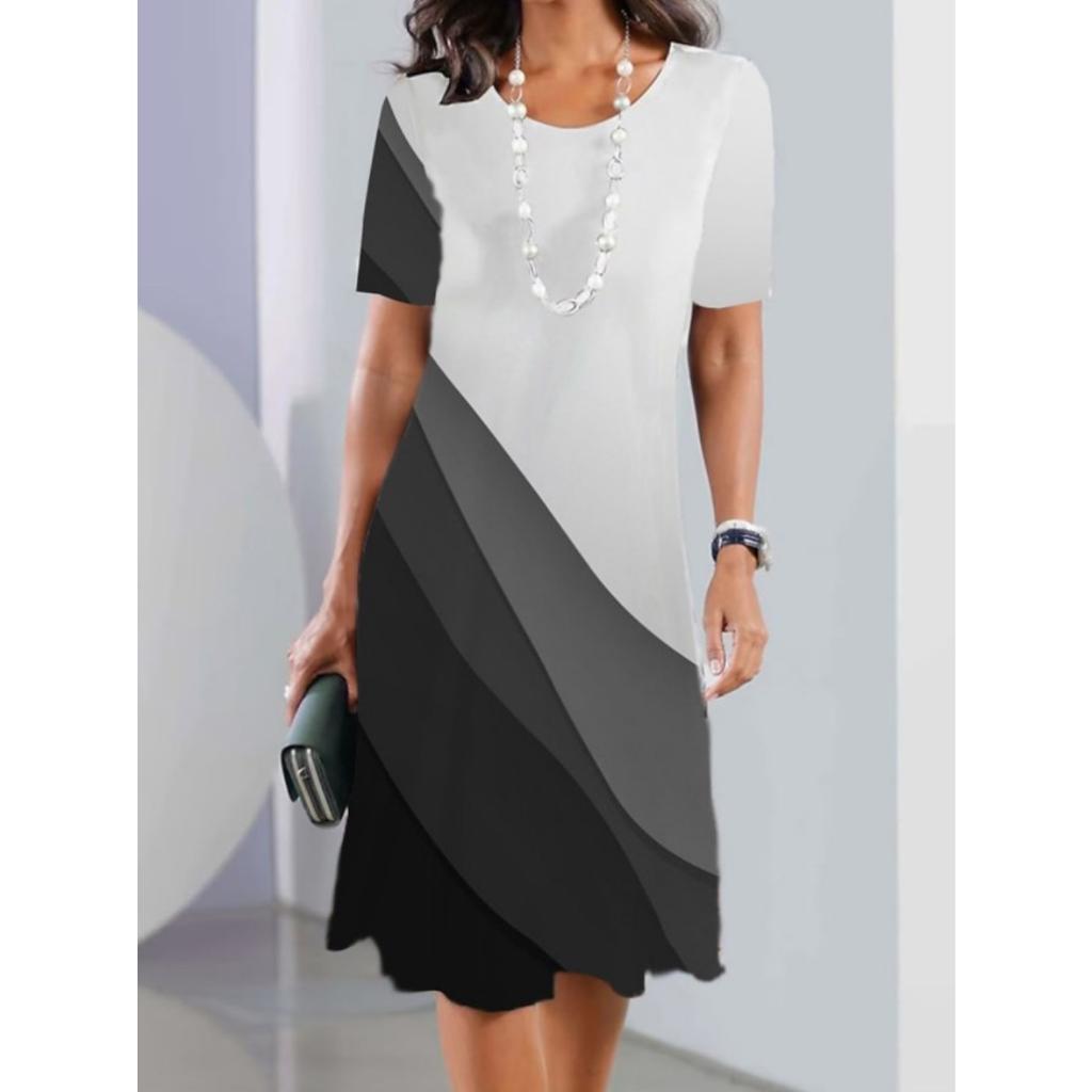 Rundhals Print Blumenkleid Taillenbetontes Elegantes Kleid für Damen Kurzarm Lockere Kleider Causal Kleid