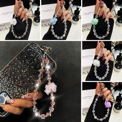 Crystal Phone Hand Rope Hand-beaded Car Keychain Creative Mobile Phone Lanyard Strap
