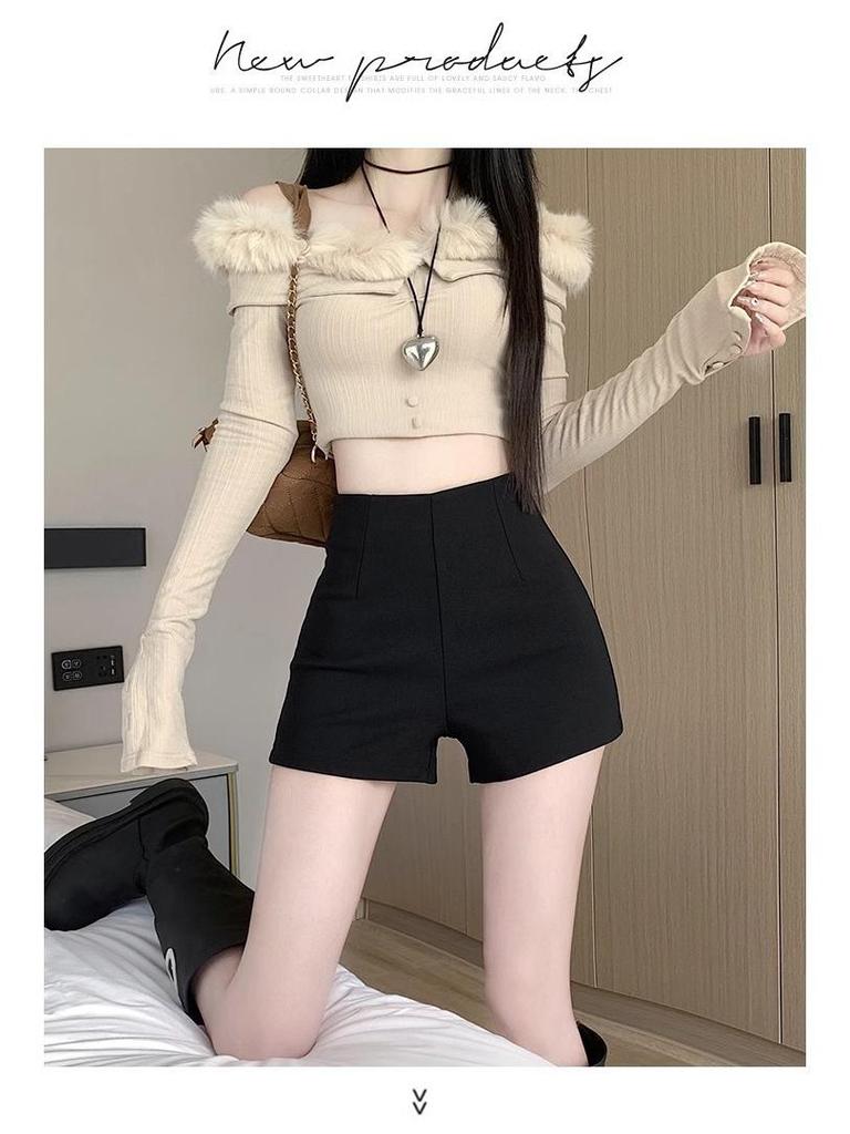 Women's Slimming High-Waist White Summer Shorts - Lightweight, Tight Fit, Ideal for Outdoor Wear