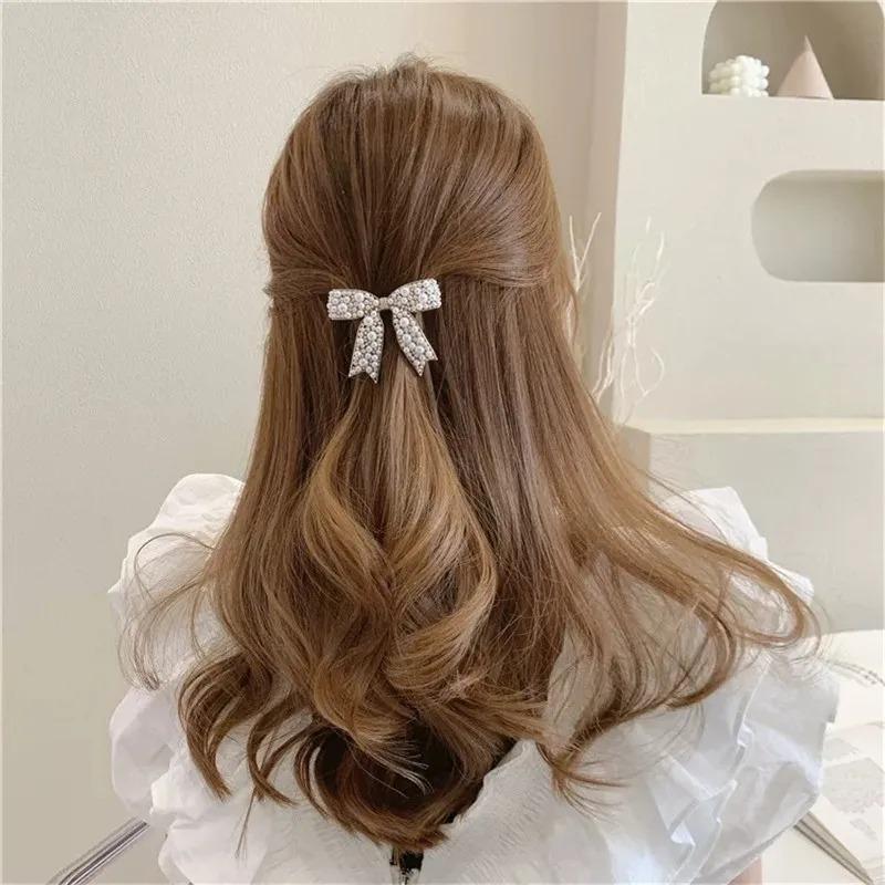 New Korean Sweet Simulated Pearl Bowknot Hairpins Barrettes For Women Fashion Hair Accessories Hair Clips
