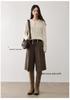 Lekasha Women's Cashmere Cable Knit Base Layer - Autumn/Winter, Seven-Gauge, Lace-Up, Loose Fit, Thick Round Neck.