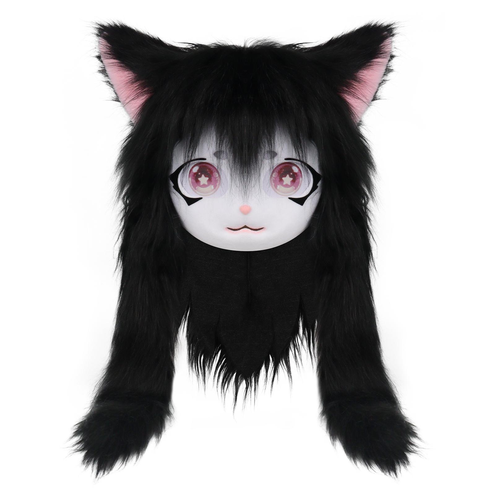

Cute Plush Furry Full Head Cat Mask Long Fur Big Heart Shaped Eyes Cosplay Costume Prop For Carnival Party Anime Role Play Coser Set