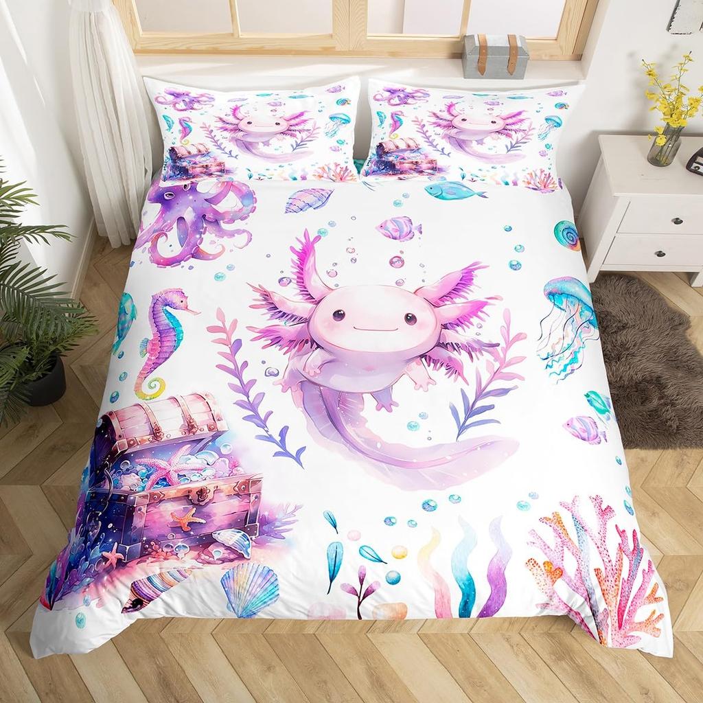 Cute Axolotl Duvet Cover Sets For Kids Boys Girls Lightweight Bedding Sets Cartoon Salamander Bedding Set Bedroom Decor No Quilt