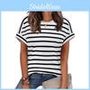 Casual Striped T Shirt For Women With Polyester Fabric Summer Comfort For Daily Wear