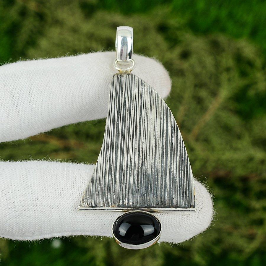 Natural Black Onyx Gemstone Pendant Handmade 925 Sterling Silver Indian Jewelry