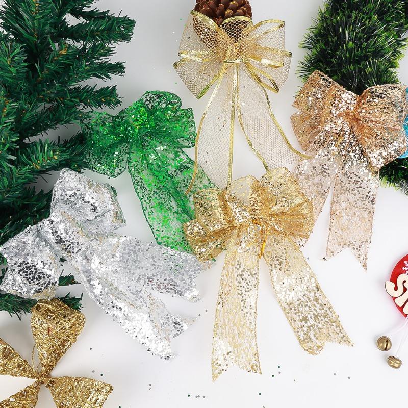 Christmas Ribbon Bows Large Polyester Bowknot Christmas Tree Top Decoration Xmas Party Home Decor 2025 New Year Navidad Noel