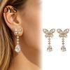 Comfortable Daily Wear Jewelry 1 Pair Butterfly Drop Earrings for Women, Inlay Teardrop Zirconia Earrings, Minimalist Silver Tone Sparkly Rhinestone