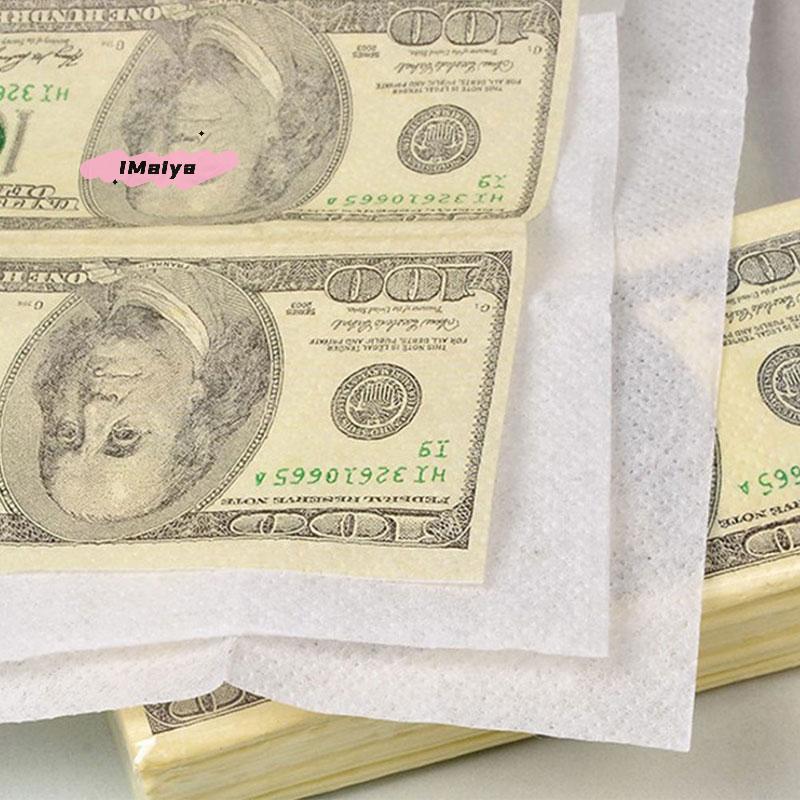 M-9Pcs/Set Funny Dollar Pattern Tissue Paper Disposable Towel Pure Wood Portable Money Napkin Handkerchief Party Tableware