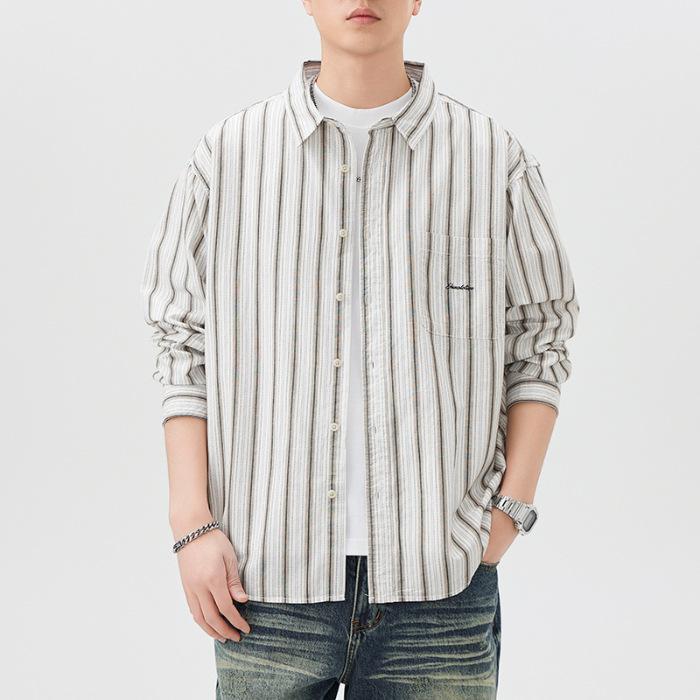 Japanese Striped Cotton Shirt Men's Trendy Versatile Loose Casual American Spring New Shirt