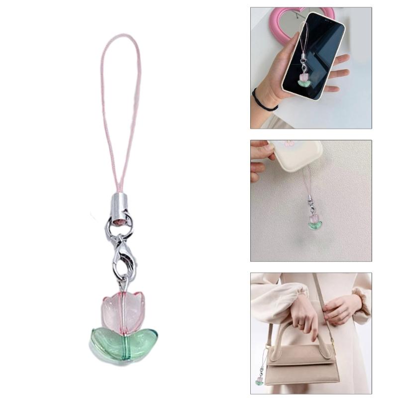 Simple Small Flower Hanging Pendant Sweet Phone Strap Y2K Bag Decoration Portable Hanging Lanyard Gift for Girls Women