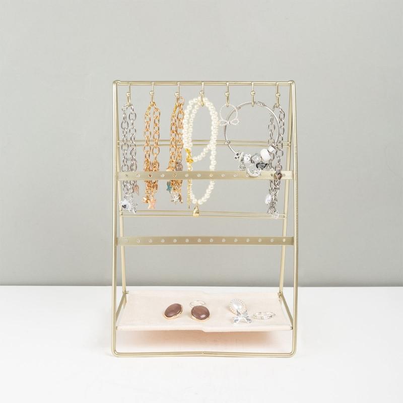 Gold Finish Iron 6 Tiers Earring Holder Bracelet Display Stand Desktop Organiser Easy Assembly Display Rack